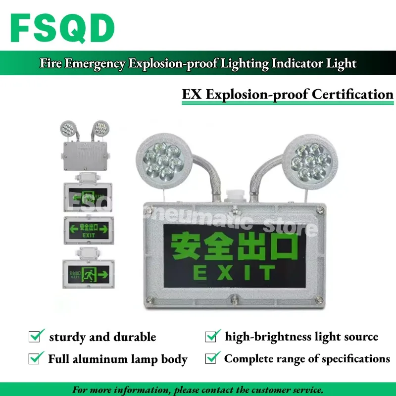 

220V LED Explosion-Proof Double-Headed Emergency Light Fire Safety Exit Sign Evacuation Indicator Lamp Industrial Lighting