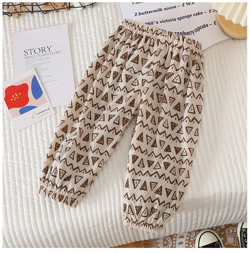 Summer Kids Casual Pants 1-6Y Simple Boys Grid Sweat Pants Korean Loose Thin Children Striped Letter Trousers