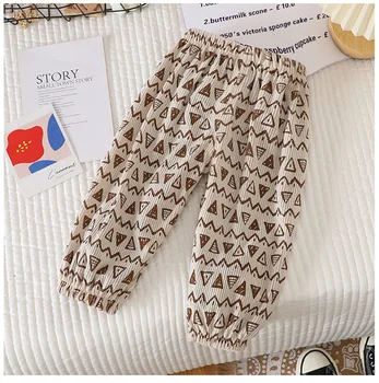 Summer Kids Loose Trousers 2 Summer Kids Casual Pants 1-6Y Simple Boys Grid Sweat Pants Korean Loose Thin Children Striped Letter Trousers 2