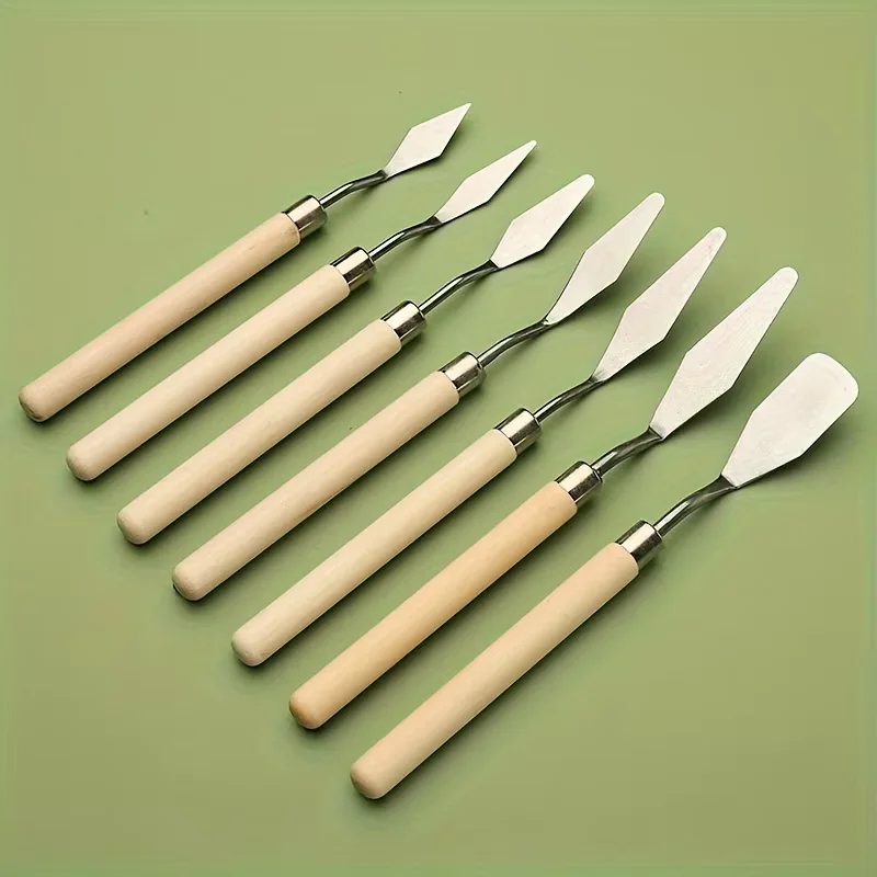 9Pcs Palette Knife Set, Stainless Steel Oil Painting Scrapers for Acrylic & Sculpting, Wood Handle Art Tools – Red/Natural Wood