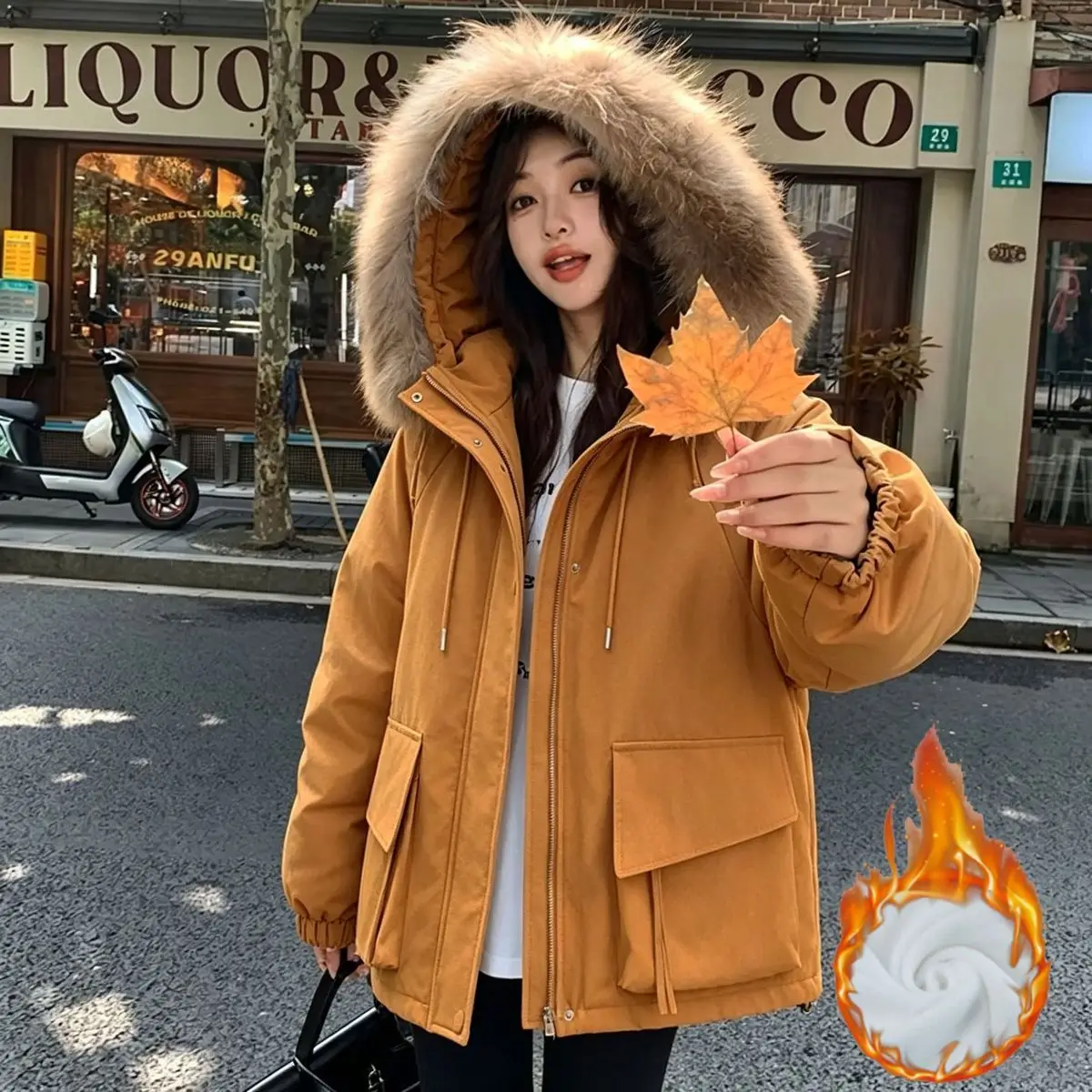 Detachable Large fur collar Plush Thick Cotton Jacket 2026 Autumn Winter New Warm Parker COAT Women's Medium long Cotton Jackets