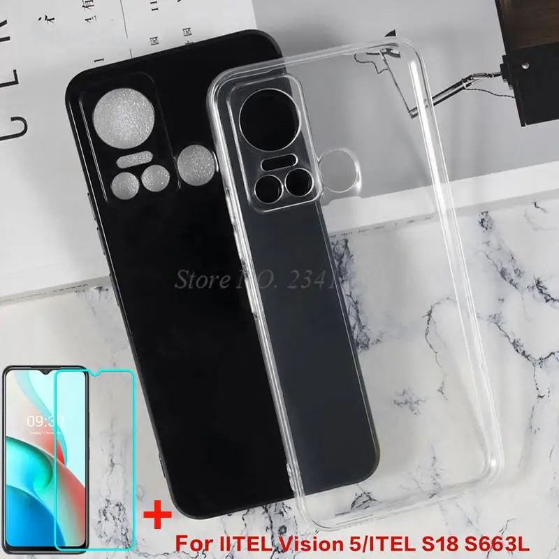 2in1 Camera Protection Glass Cover For Itel Vision 5 Soft TPU Transparent Phone Case For ITEL S18 S663L Vision5 Tempered Glass