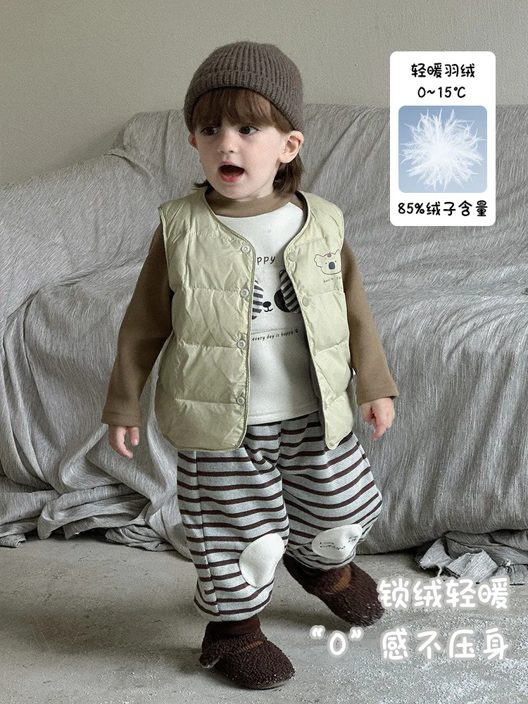 Baby Cartoon Down Vest New Boys Outing Clothes Autumn and Winter Baby Lightweight White Duck Down Vest Jacket aClass