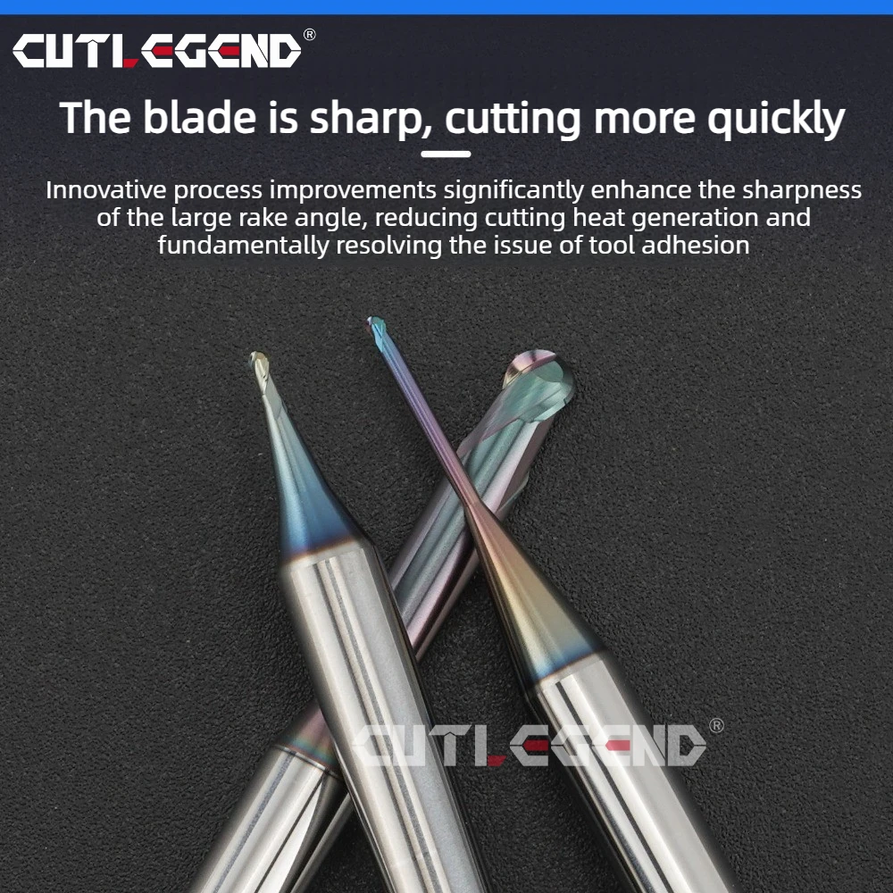 CUTLEGEND Wolframkarbid-Kugelfräser mit langem Hals, Mikrofräser, CNC-Werkzeug R0.1-R2 für Aluminium-/Kupferelektroden – Detail 4