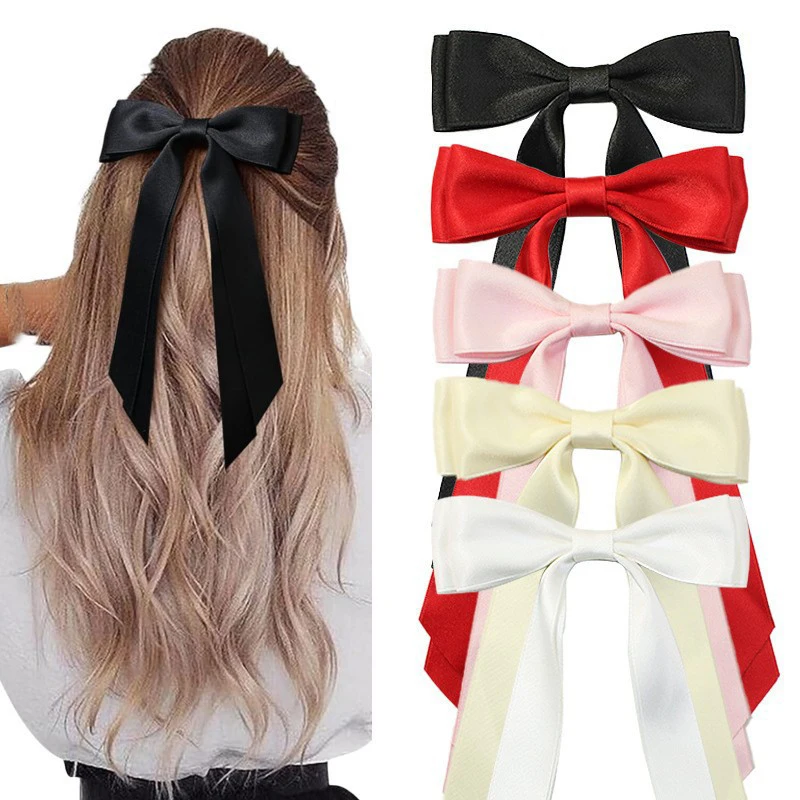 Bows for Women - Duckbill Hair Clips with Flowing Ribbons, Long Ribbon Hair Decorations