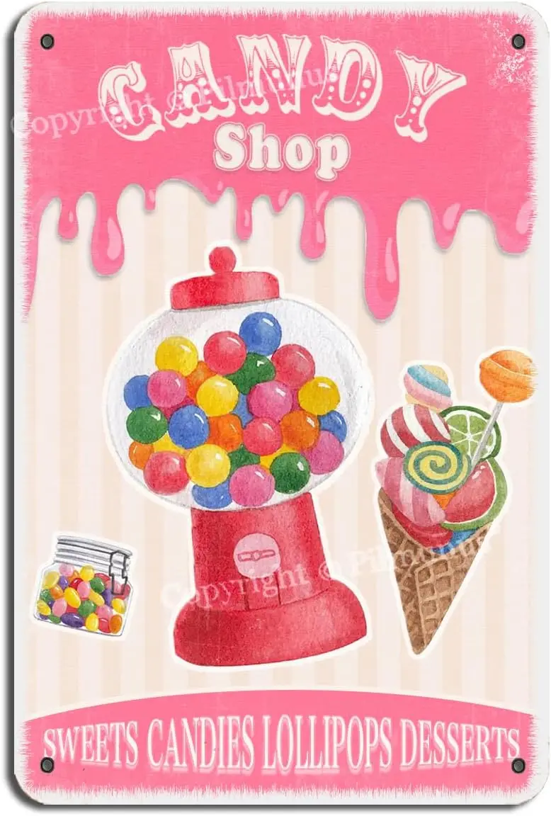Letrero de estaño Vintage para tienda de dulces, dulces, piruletas, postres, letrero de estaño para tienda de dulces, bares, restaurantes, decoración de pared divertida