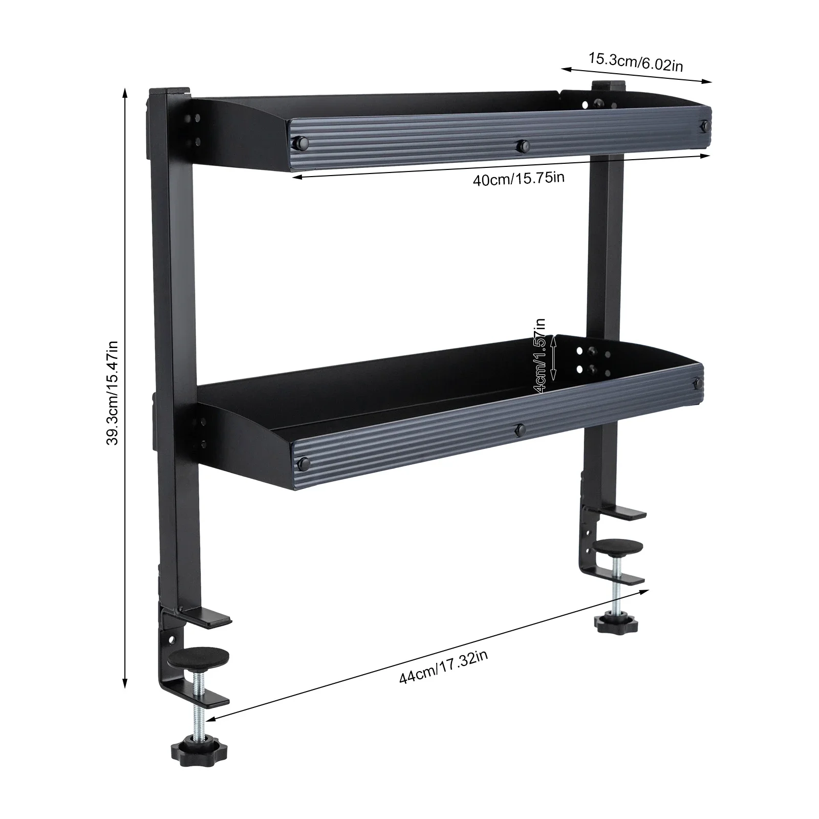 2-Tier Clamp-On Desk Shelf Organizer,Black Space-Saving Storage Rack w/Clamping Mechanism,Perfect for Standing Desk Installation