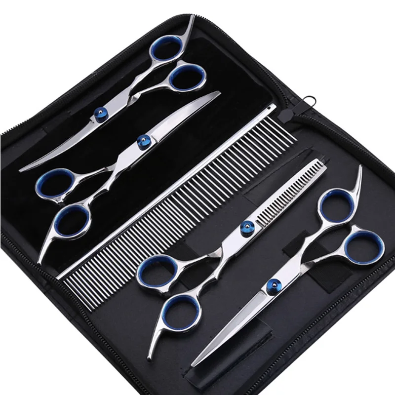 5pcs/Set Stainless Steel Pet Dogs Grooming Scissors Suit Hairdresser Scissors For Doas Professional Animal Barber Cutting Tools