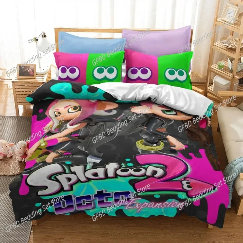 

Popular Splatoon 2 Game Bedding Set Boys Girls Twin Queen Size Duvet Cover Pillowcase Bed Boys Adult Fashion Home Textileextile