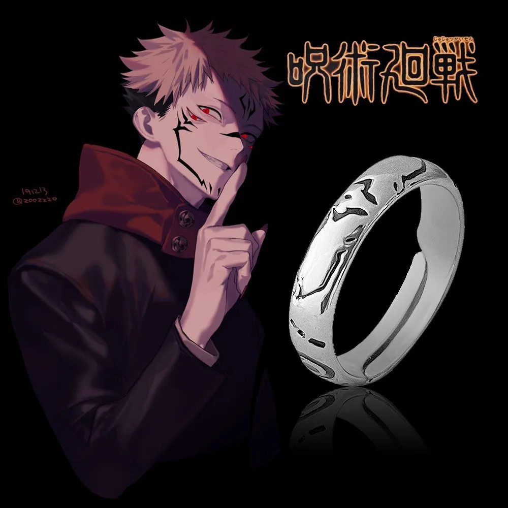 

Anime Jujutsu Kaisen Ryomen Sukuna Itadori Yuji Ring Cosplay Metal Opening Adjustable Unisex Rings Jewelry Prop Accessories Gift