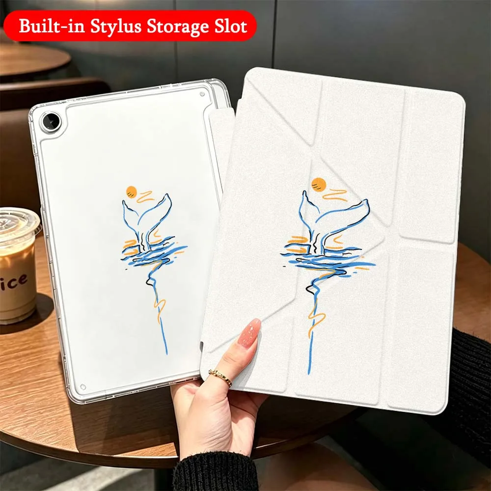 Mountain Water Sun Case For Samsung Galaxy Tab A9 A8 A11 S6 S7 S8 S9 S10 FE Plus Lite Transparent Y-Shaped Folding Tablet