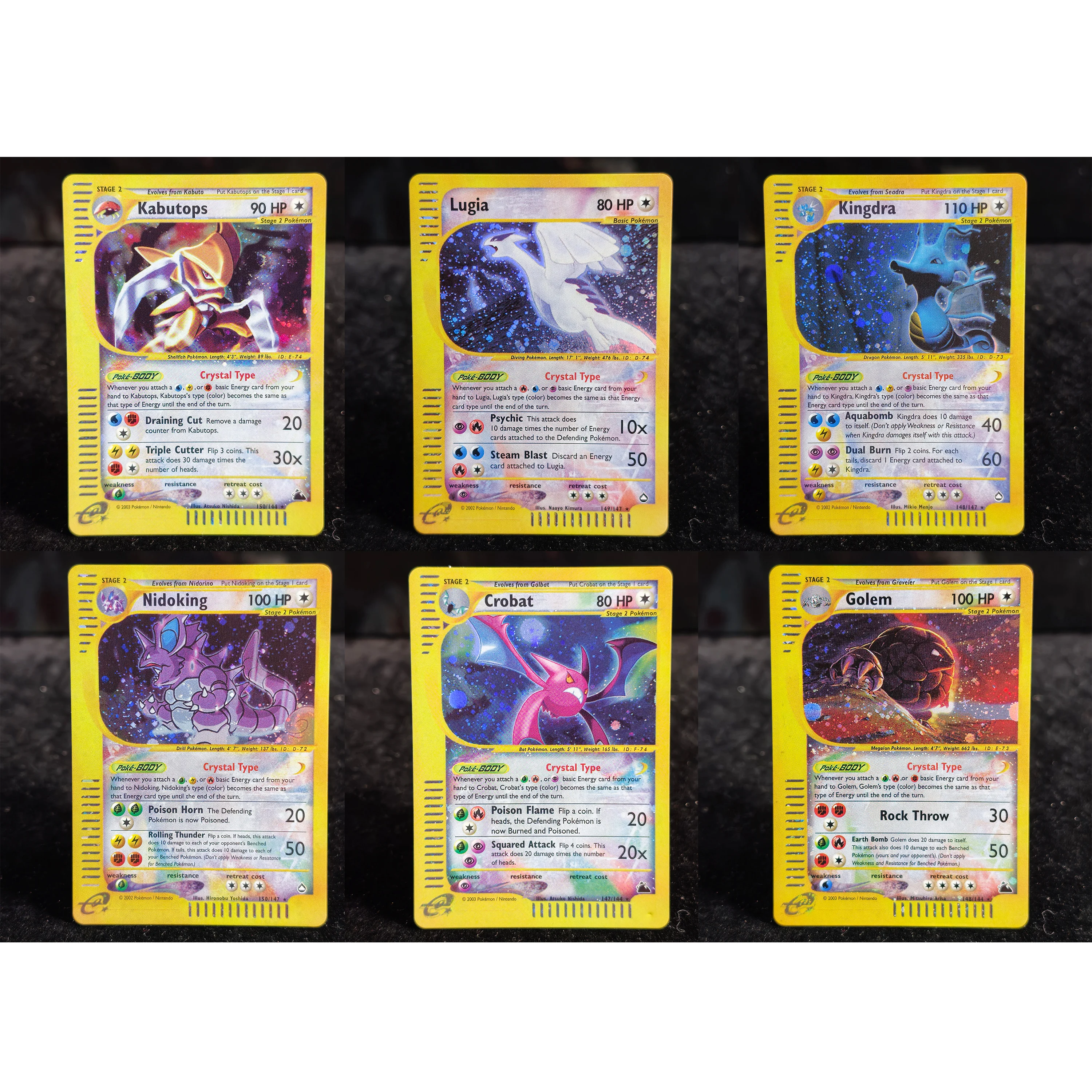 PTCG Vintage e-Series Crystal Type Set Skyridge Aquapolis Kabutops Lugia Kingdra Crobat Golem Nidoking Holo Foil Proxy-Karten – Detail 14