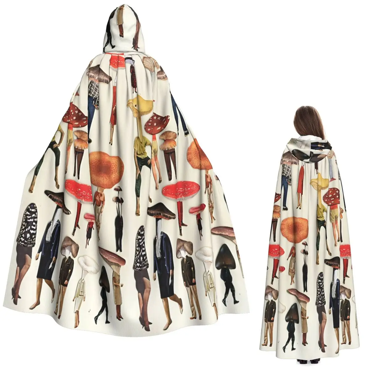 Abstract Ladies With Mushroom Hats Long Hooded Cloak Witch Medieval Costume Cosplay Cape HalloweenVampire Adult Unisex