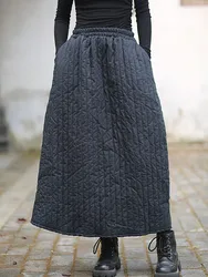 High Waist Casual Quilted Skirt Women New Arrival 2024 Autumn Winter Vintage Style Loose Female Thick Cotton Long Skirts M206