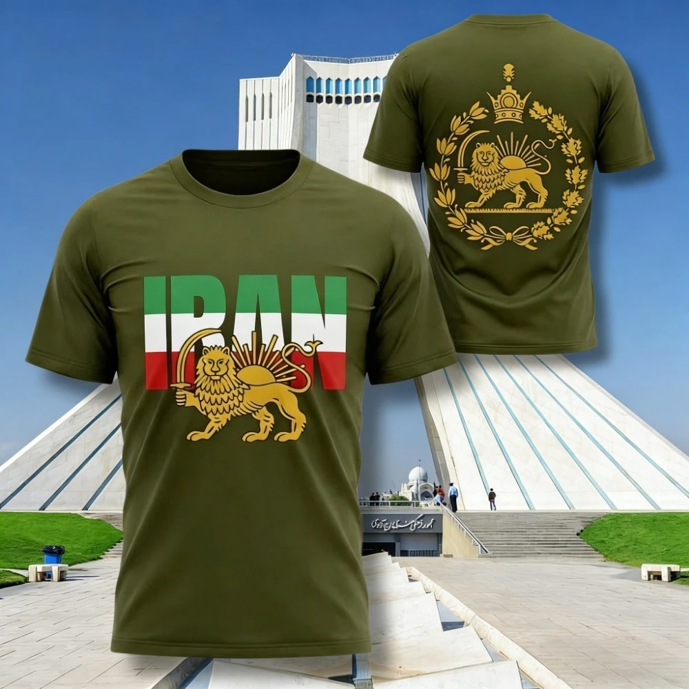 Iran Flag T Shirt Persian Lion Emblem Black O-neck Tee Unisex Gift Tops High Quality Cotton Clothes Streetwear T Shirt