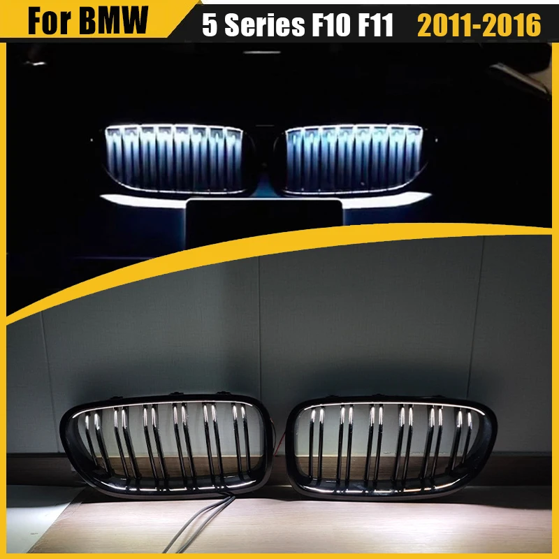 With LED Racing Grill For BMW 5 Series F10 F11 2011-2016 With Built-in Light Dual Slat Kidney Grille Modification Bodykit Tuning