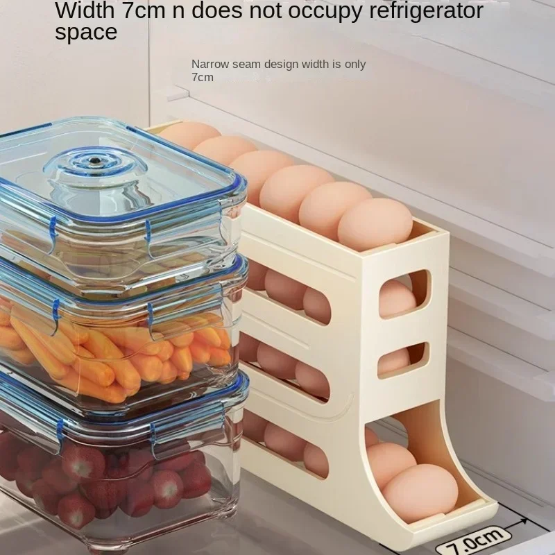 4-Layer Version Slide Egg Storage Box Refrigerator Side Door Storage Box Egg Rolling Food Grade Egg Holder Tray Automatic Set