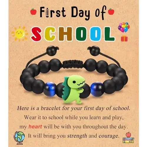 سوار مطرز أسود للنساء ، صبي وفتاة ، ديناصور أخضر ، هدية مجوهرات حيوانية ، أزياء العودة إلى المدرسة