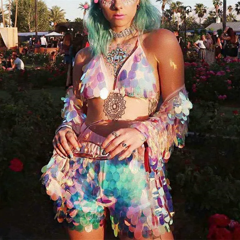 Club fiesta espectáculo música Festival Rave trajes rosa púrpura lentejuelas sujetador pantalones cortos abrigo 3 piezas club nocturno cantante brillo traje de escenario