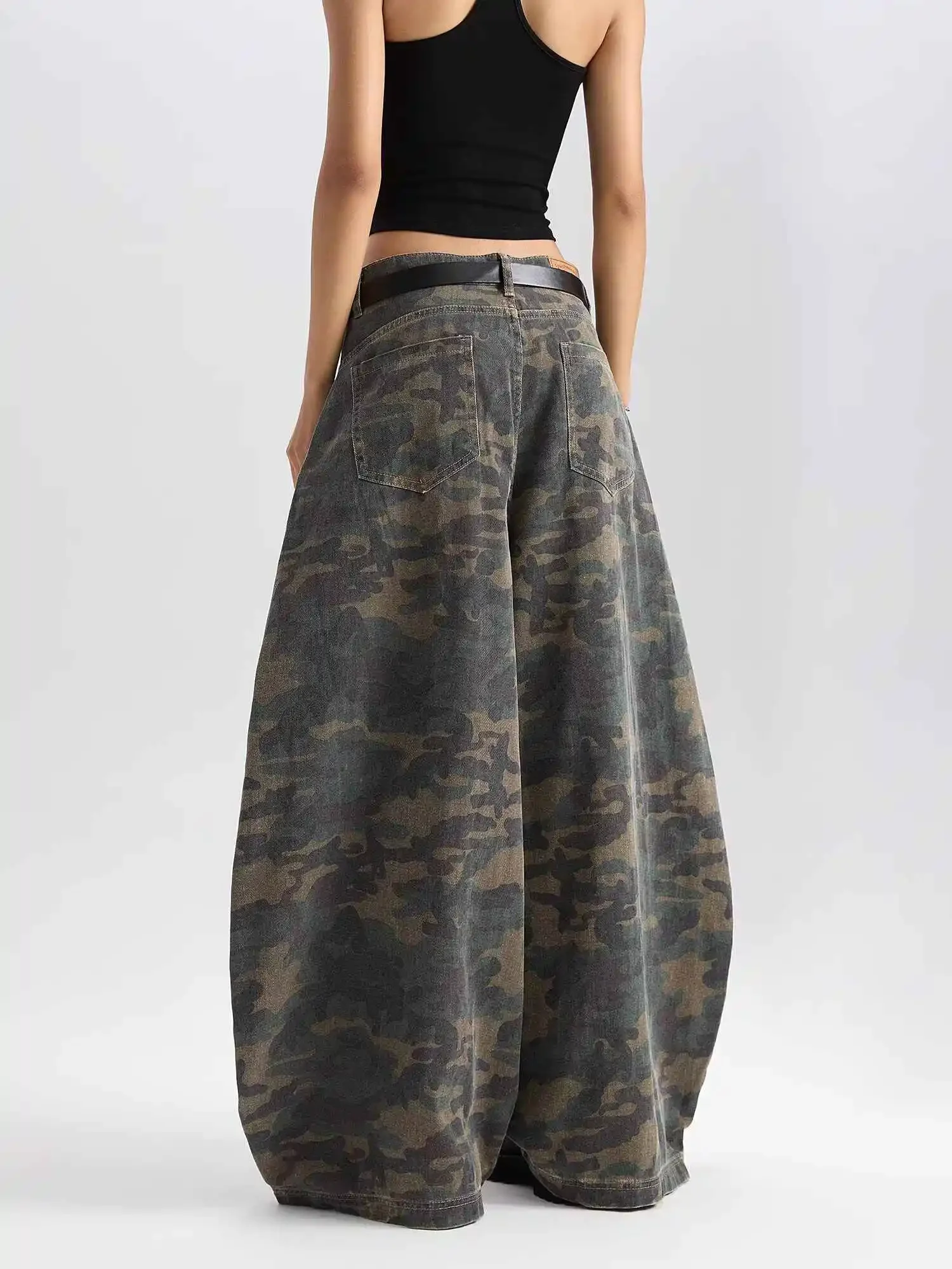 女性 Y2k エモ迷彩ジーンズ 2025 秋ヴィンテージ原宿だぶだぶのデニムパンツ日本 2000 年代オーバーサイズアメリカンレトロズボン