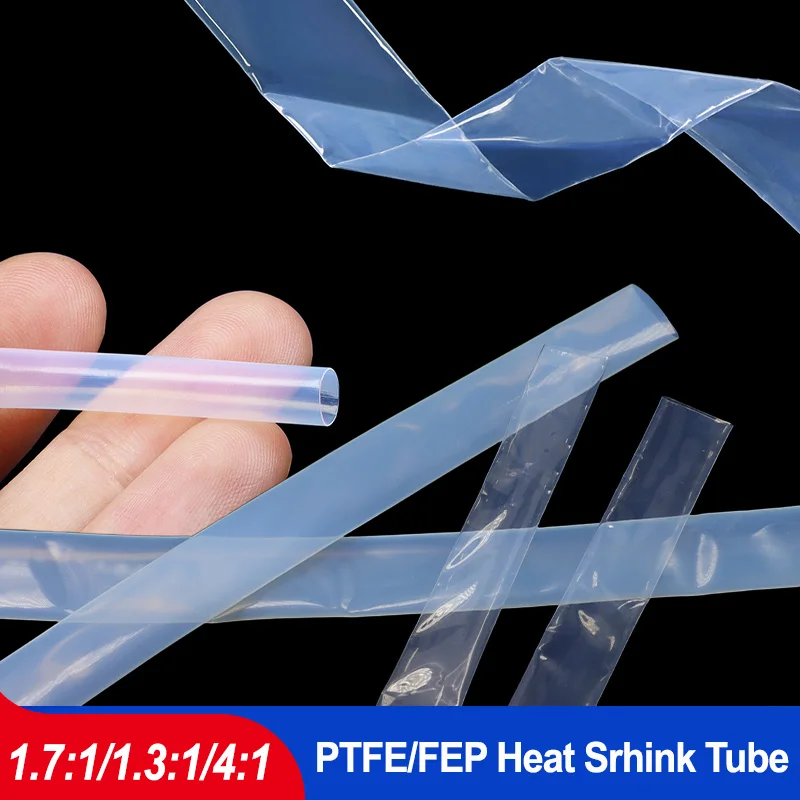 1M 1.7:1 / 1.3:1 /4:1 Transparent Heat Shrink Tube PTFE/FEP Shrinkage Ratio Dia.0.5mm ~ 40mm High Temperature Cable Shrink Film