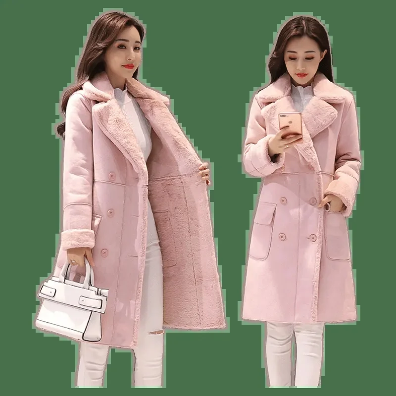 Deerskin Cashmere Lamb Wool Coat 2023 Winter New Women's Cotton Clothing Slim Slim Medium Long Coat Over The Knee Solid Color X4