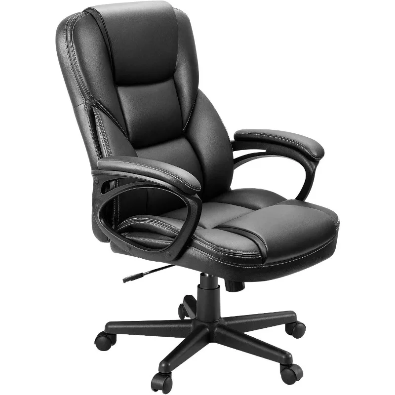 

High Back Adjustable Managerial Home Desk Chair, Swivel Computer PU Leather Chair with Lumbar Support (Black)