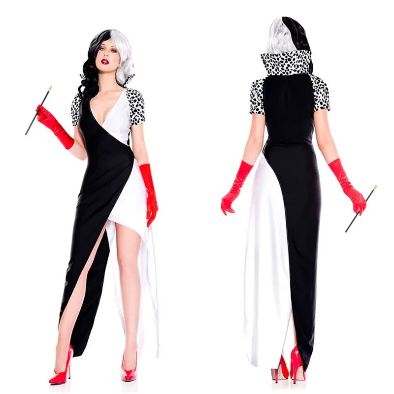 Cruella de Vil Long Dress New Arrive Contrast Color Clown Circus Horror Costume Halloween Ghosts Cosplay Fancy Dress Drop Ship