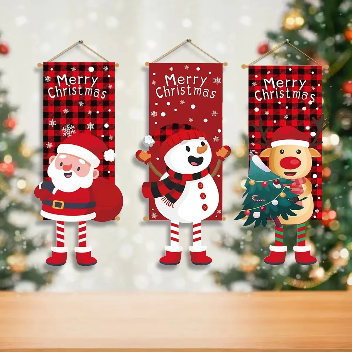 Christmas Long Leg Cartoon Santa Claus Snowman Elk Deer Hanging Banner Noel Natal Merry Christmas Decor 2024 Xmas Pendants