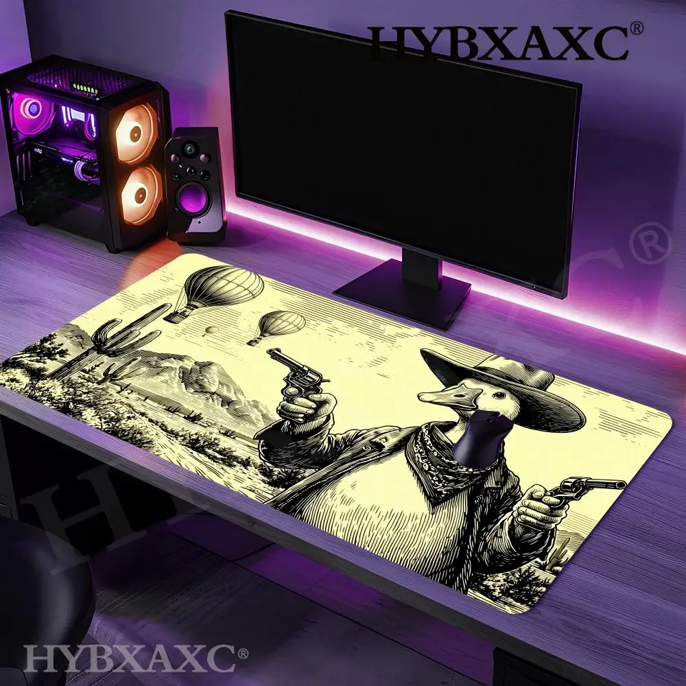 

HYBXAXC Silly Goose Cowboy Desk Mat,Vintage Sci-Fi Western Pad,Alien UFO Extended Computer Mat,Duck Keyboard Mat,Funny Desk Pad