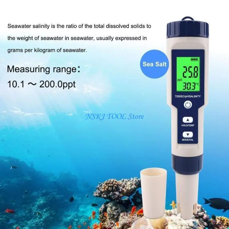 L8RC 5 in 1 Meter Digital Water Tester Reliable Professional Temperature EC Meter 0.01-14.00pH