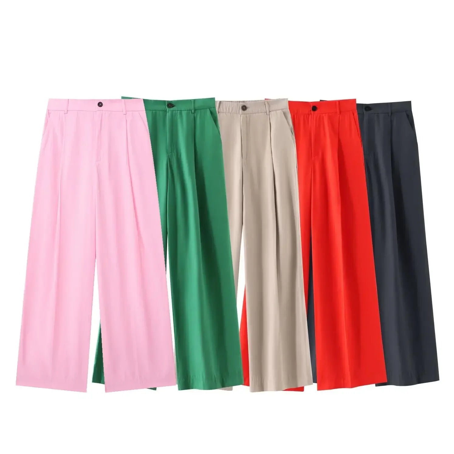 

22 Women's New Chic Fashion Loose Side Pocket Casual Sagging Wide Leg Pleated Pants Vintage High Waist Zipper Women's Pants