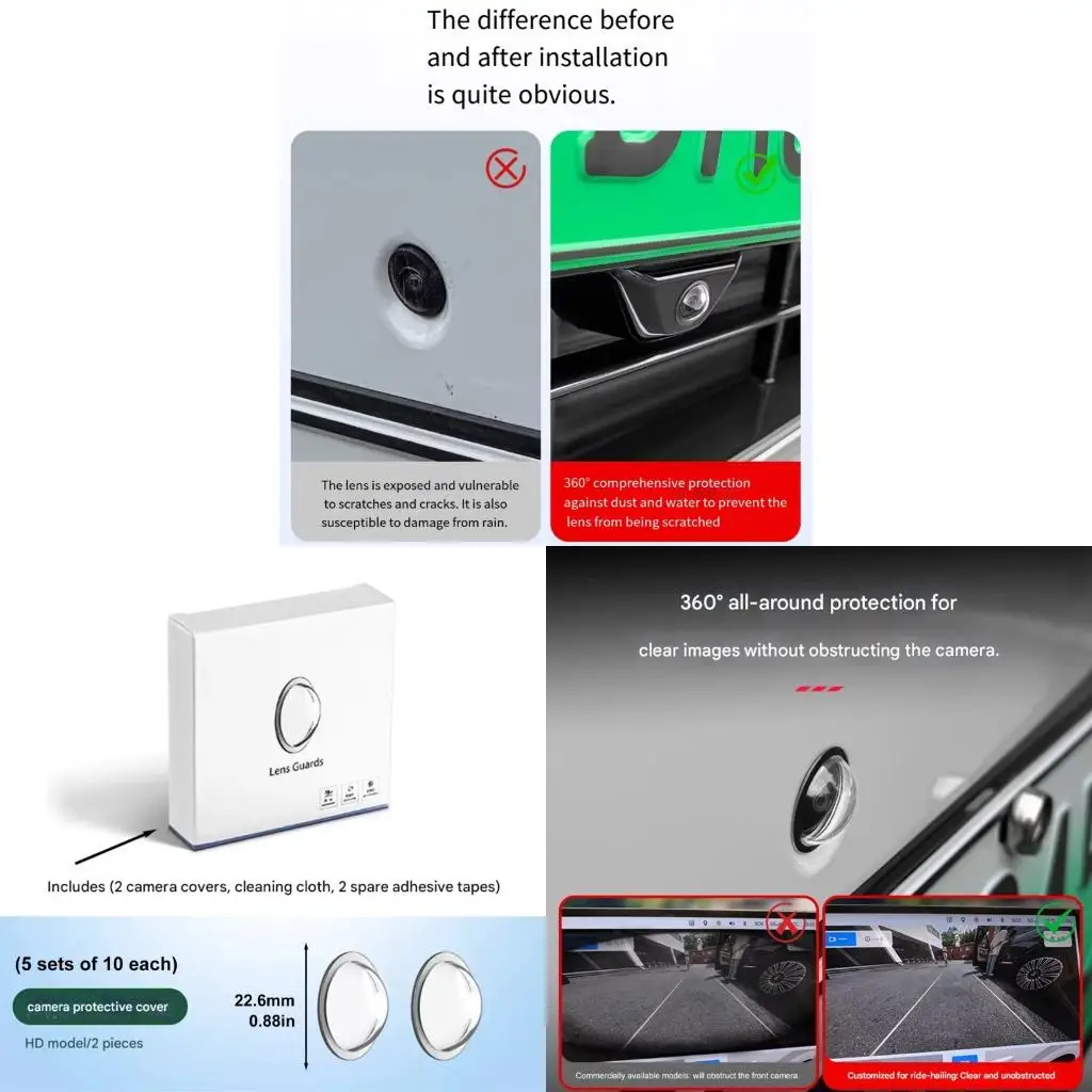  10Pcs 360 Camera Lens Protectors Clear Cover For Car Backup Rear Views Dashcam AntiScratch Shatterproof