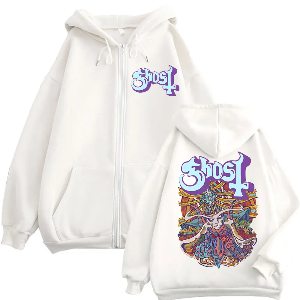 Ghost Band Graphic Zipper Hoodies Men Women Fashion Y2k Oversized Zip Up Sweatshirts Gothic Rock Hip Hop Pullovers Streetwear