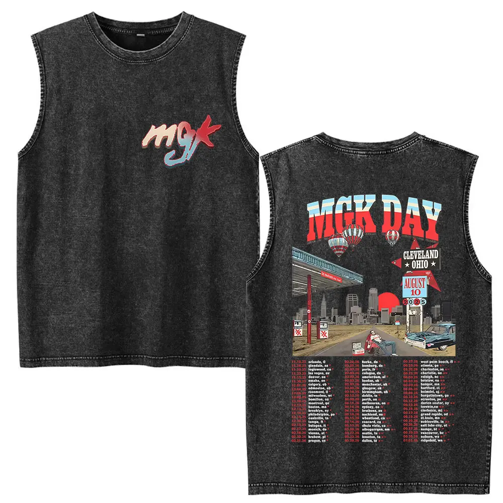 

Rapper MGK Lost Americana Tour Album 2025 T-Shirt Men's Clothing Vintage Washed Tank T Shirt Rock Pop Music 100% Cotton T Shirts