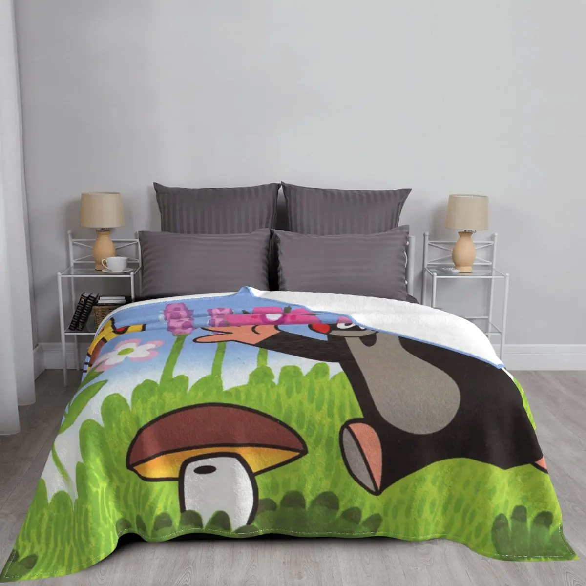 Cute Happy Mole Krtek Coral Fleece Plush Throw Blanket Zdenik Miler anime Blanket Home Couch Lightweight Thin Plush Thin Quilt