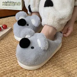 Nuove eleganti pantofole animali Koala casa uomo carino pantofola di pelliccia grigia scarpe da casa invernali da uomo per donna 2024 scarpe di velluto sfocato