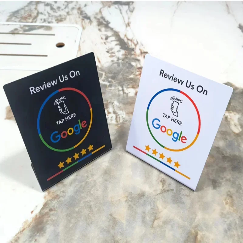 13,56 MHz programmierbare Google Review Card NFC-Stationstisch NFC Google Reviews Display Biegekarte stehende Markenhalterung
