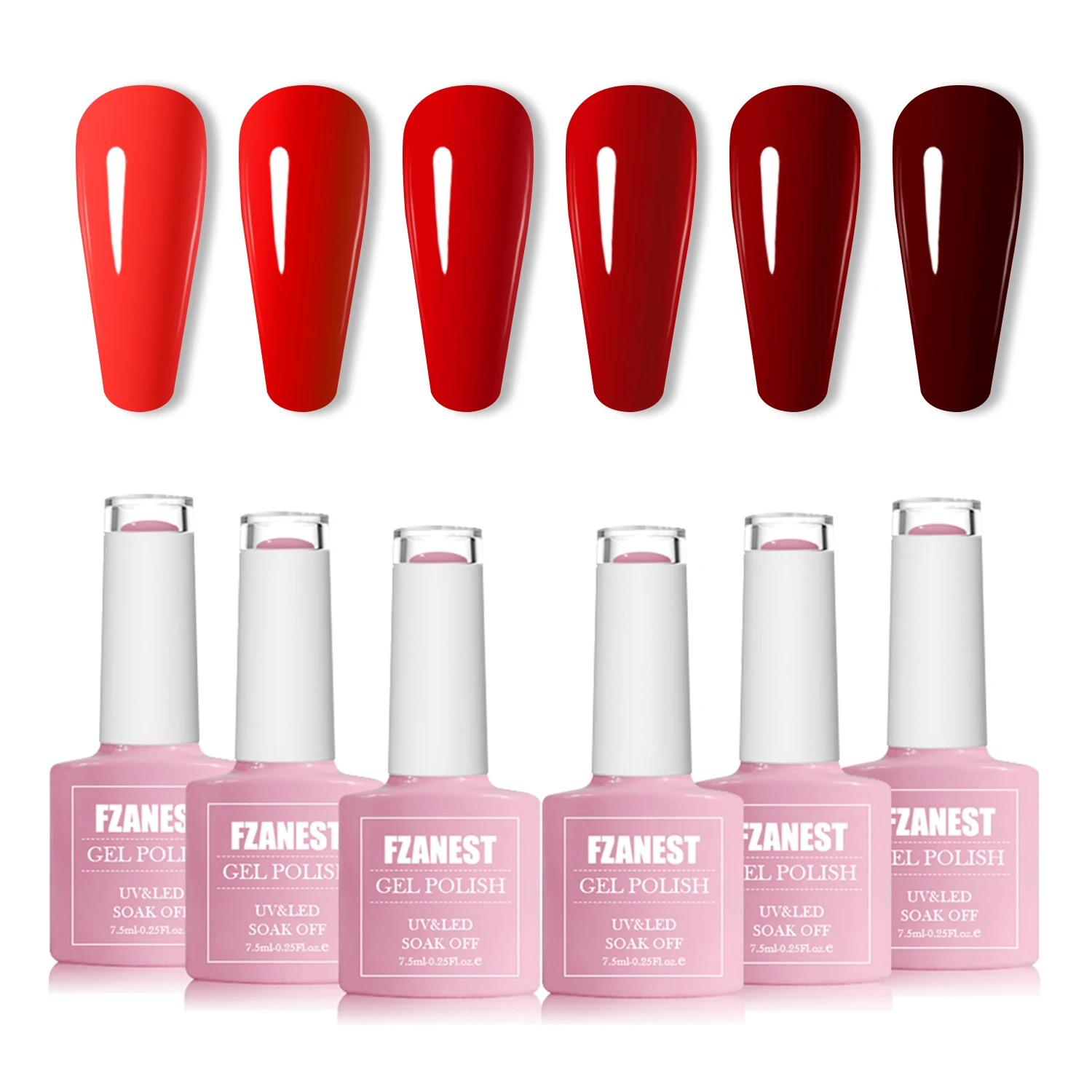 FZANEST Red Gel Nail Polish Set 7.5m Bright Ruby Cherry Red Fall Winter Gel Polish Kit Home DIY Manicure Nail Salon Varnish