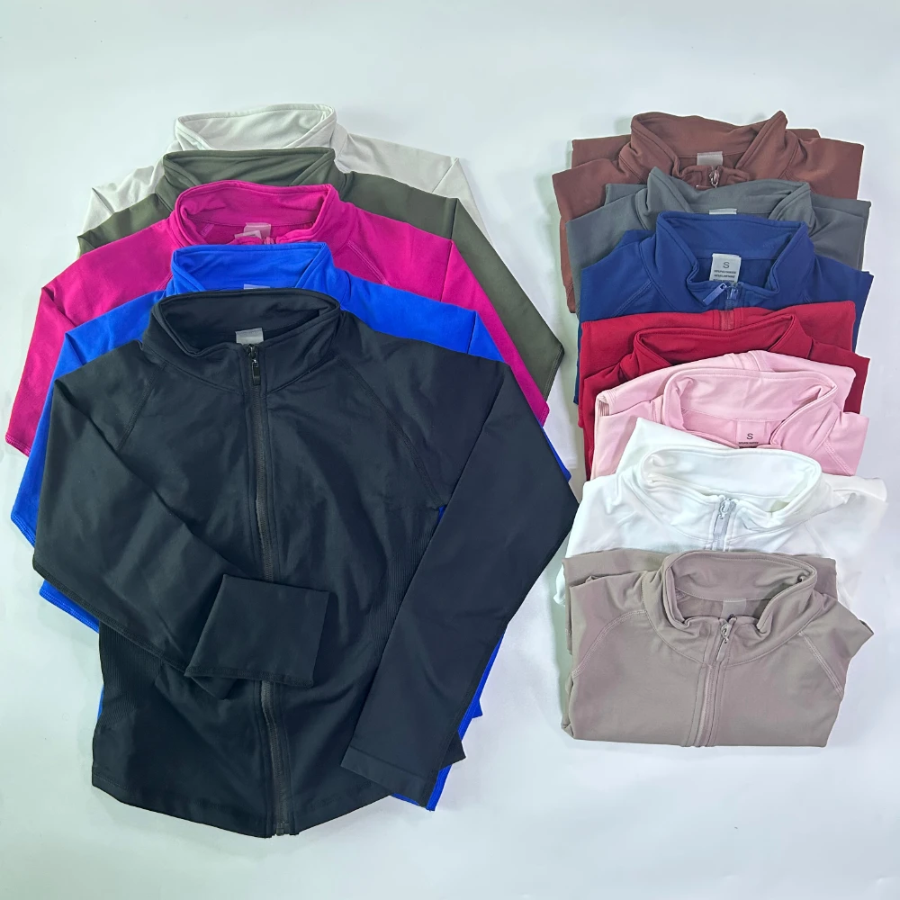 No Logo Sports Zippy Jacket Women Seamless Long Sleeve Gym Tops Zipper Running Workout Coats Fitness Activewear Yoga Clothes