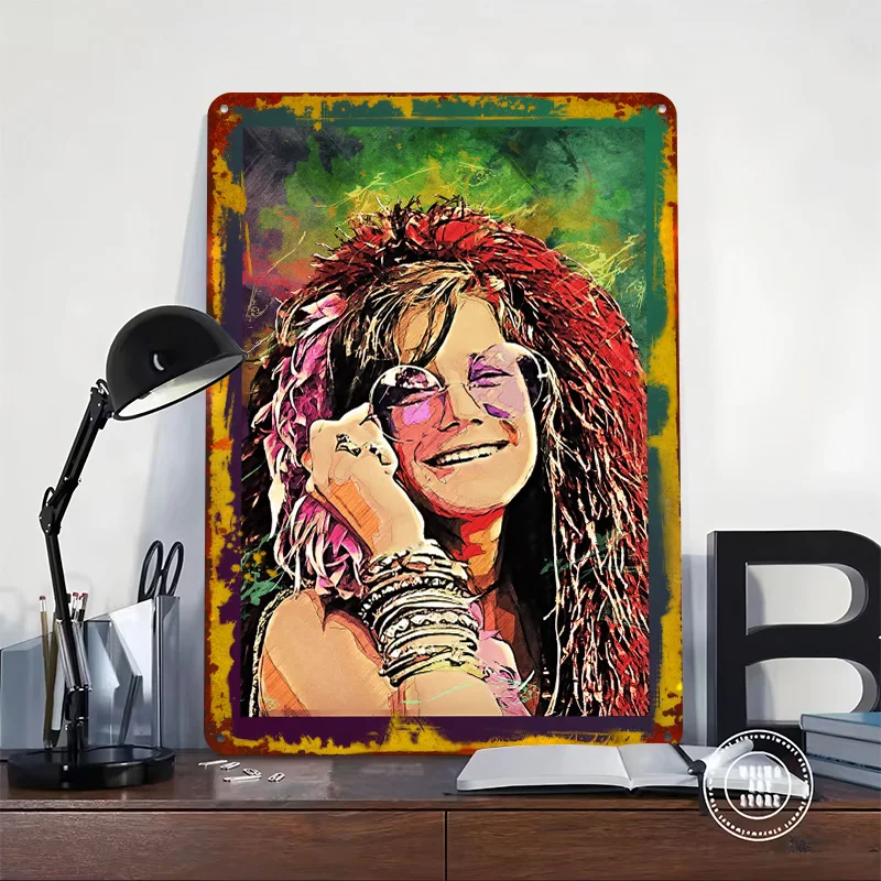 JANIS JOPLIN Printed Poster Customized Retro Wall Art Vintage Metal Tin Signs for Home Room Ornaments Garage Decoration Gaming