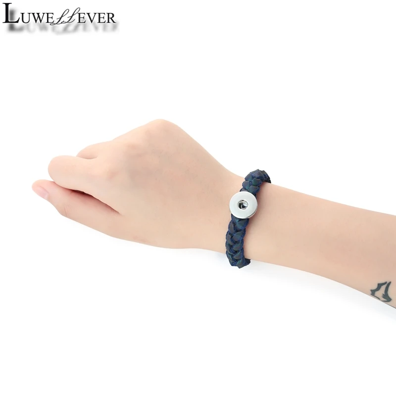 Luwellever Daisy Handmade Woven Shining Aurora Bracelet 142 Interchangeable 18mm Snap Button Bangle Charm Jewelry For Women Gift