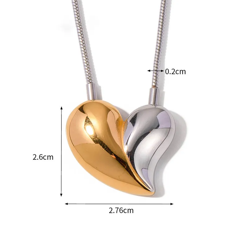 Puck Simple Stainless Steel Heart Pendant Necklace for Women Vintage Snake Chains Chic 18K Gold Plated Waterproof Jewelry