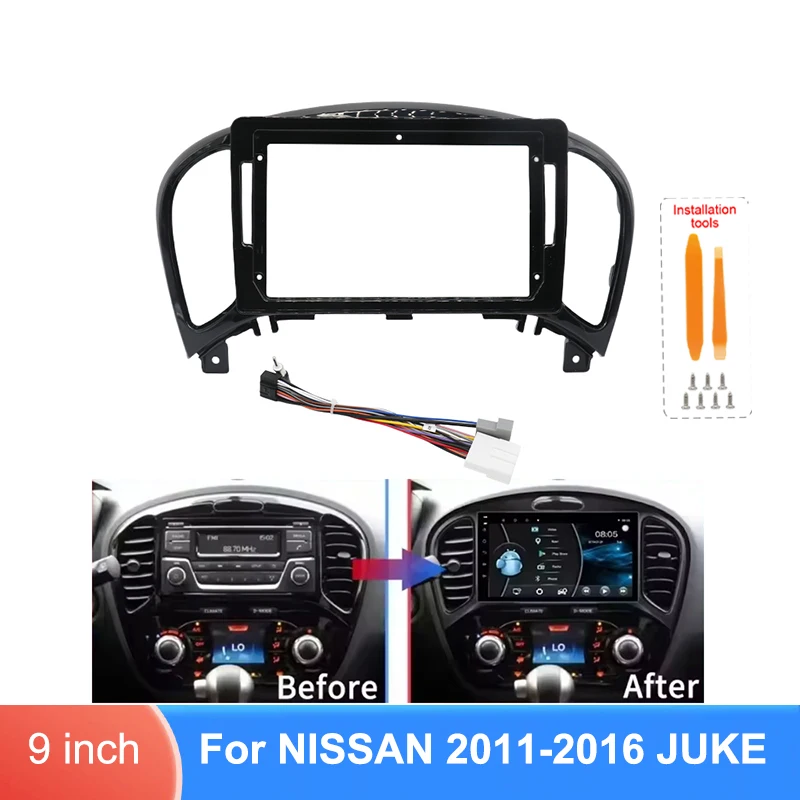 Для Nissan Juke 2011-2016: Комплект для установки 9-дюймового дисплея на приборную панель, опциональный жгут проводов NS418, адаптер CANBUS