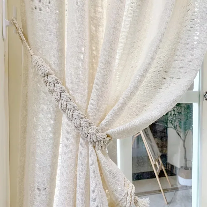 Macrame Curtain Tiebacks Knitted Braided Window Curtain Tiebacks Decorative Drapes Holdback for Living Room, Bedroom Boho Decor