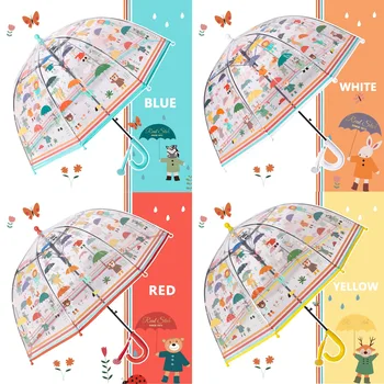 New Children's Umbrella Transparent Automatic Full of Animals Cartoon Pattern for Kids Boys and Girls Clear