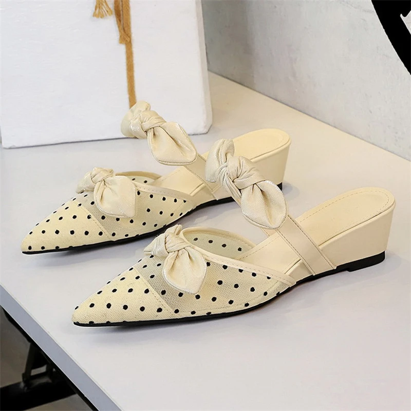 

BIGTREE/весенние модные сетчатые тапочки с узлом-бабочкой, женские модные туфли на танкетке, туфли-лодочки для свадебной вечеринки, Zapatos De Mujer