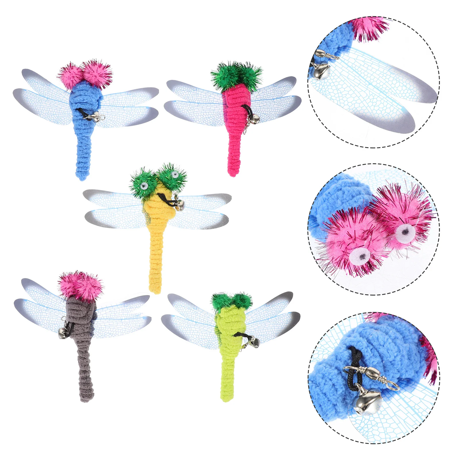 

5Pcs Dragonfly Shape Durable Replacement Heads for Cat Teaser Wand Interactive Play Long Dangle Eco Friendly Cat Catch Stick