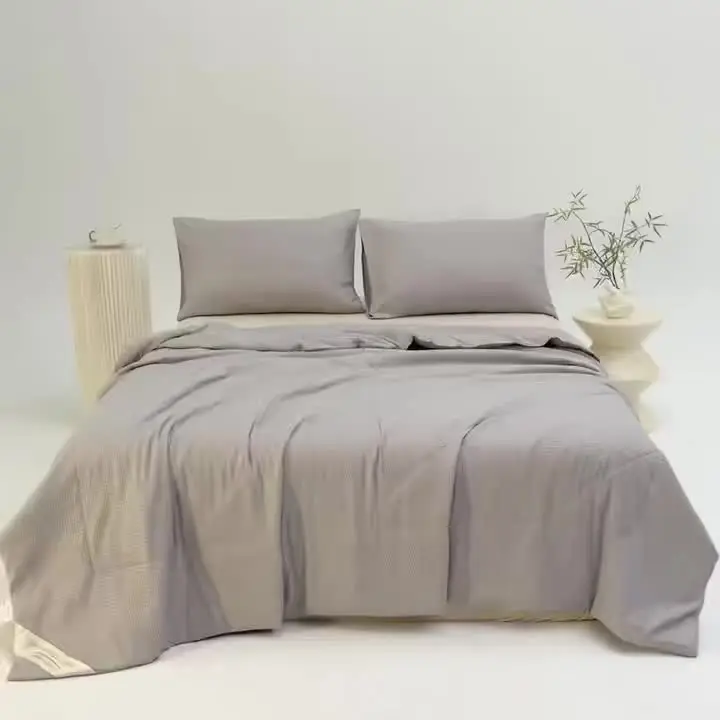 1PC Grey Solid Color Summer Cool Blanket Fashionable Elegant Foam Gauze Soft Skin-Friendly Machine Washable Air Conditioning Bla