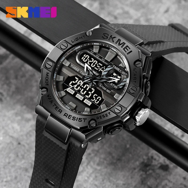 SKMEI Digital Long Strap Green Body orologio da uomo elettronico genuino tre volte cronometro conto alla rovescia 2221